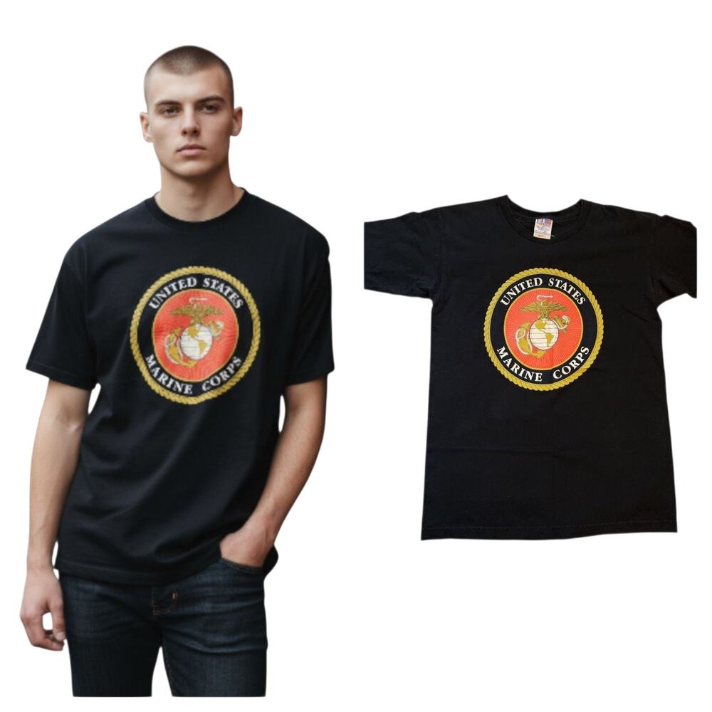 Bayside Mens United States Marine Corps Graphic Tee Size S Black Short Sleeve